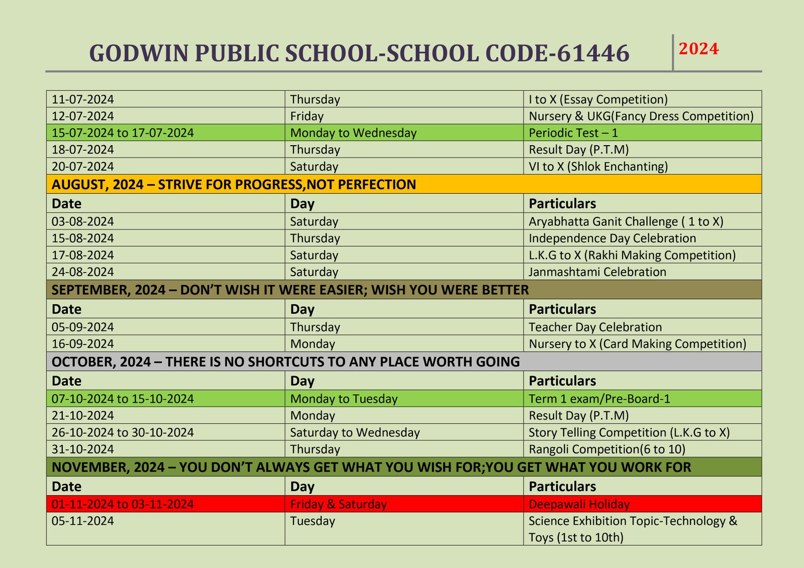 academic calendar